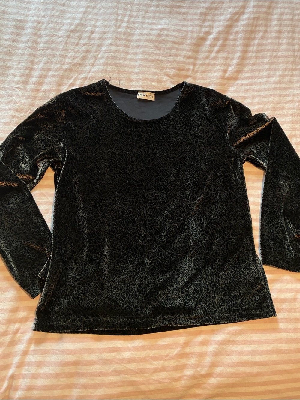 Ninety Black-Olive Velvet Long Sleeve Top with Subtle Sheen